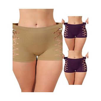 3 Packs Women's Mid Rise Boyshorts Hollow Stretchy Hip Lifter Slip Shorts Under Dresses Underwear