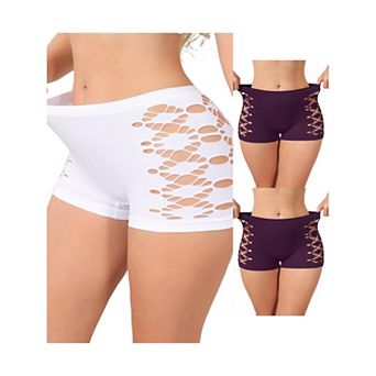 3 Packs Women's Mid Rise Boyshorts Hollow Stretchy Hip Lifter Slip Shorts Under Dresses Underwear
