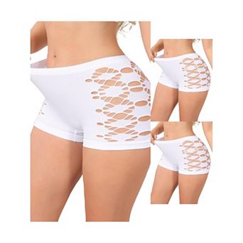 3 Packs Women's Mid Rise Boyshorts Hollow Stretchy Hip Lifter Slip Shorts Under Dresses Underwear