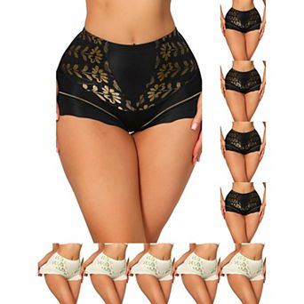 10 Packs Women's High Waisted Lace Tummy Control Boyshorts Ice Silk Hip Lifting Shaper Panties