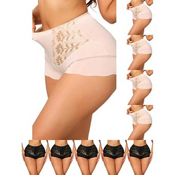 10 Packs Women's High Waisted Lace Tummy Control Boyshorts Ice Silk Hip Lifting Shaper Panties