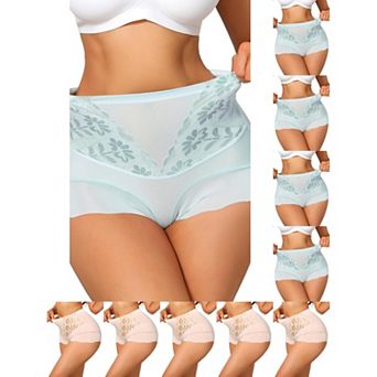 10 Packs Women's High Waisted Lace Tummy Control Boyshorts Ice Silk Hip Lifting Shaper Panties