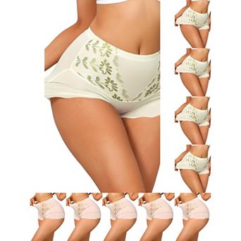 10 Packs Women's High Waisted Lace Tummy Control Boyshorts Ice Silk Hip Lifting Shaper Panties