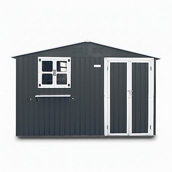 Loheer 10x8 FT Metal Storage Shed Double Doors Tool Organizer for Backyard