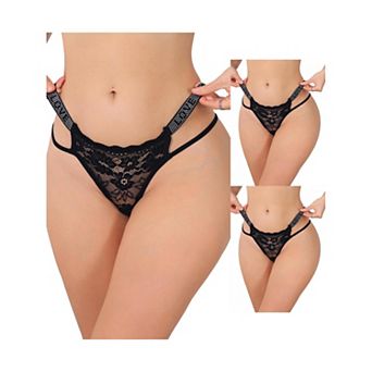 3 Packs Women's Low Waist Shiny Tangas Letter Prints Lace Underwear Thong