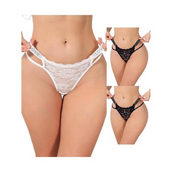 3 Packs Women's Low Waist Shiny Tangas Letter Prints Lace Underwear Thong