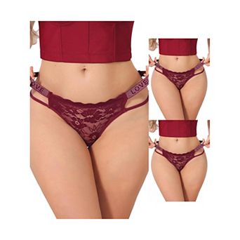3 Packs Women's Low Waist Shiny Tangas Letter Prints Lace Underwear Thong