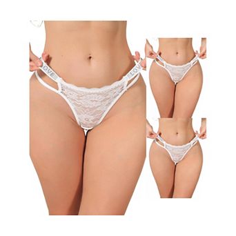3 Packs Women's Low Waist Shiny Tangas Letter Prints Lace Underwear Thong