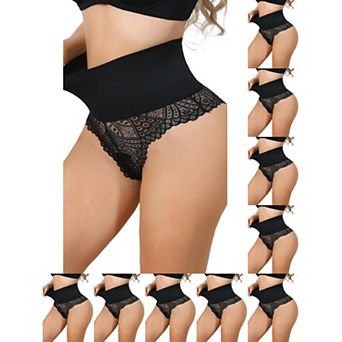 10 Packs Women's High Cut Lace Tummy Control Thongs Waist Trainers Panties