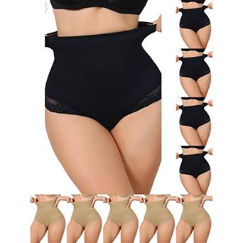 10 Packs Women's High Waisted Shapewear Thong Tummy Control Slimming Ice Silk Elegant Lace Underwear