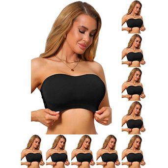 10 Packs Women's Strapless Bandeau Bra Tube Top Solid Lace Trim Hollow Out Wireless Bralette
