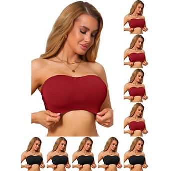 10 Packs Women's Strapless Bandeau Bra Tube Top Solid Lace Trim Hollow Out Wireless Bralette