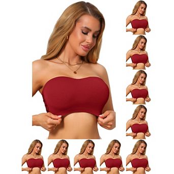 10 Packs Women's Strapless Bandeau Bra Tube Top Solid Lace Trim Hollow Out Wireless Bralette