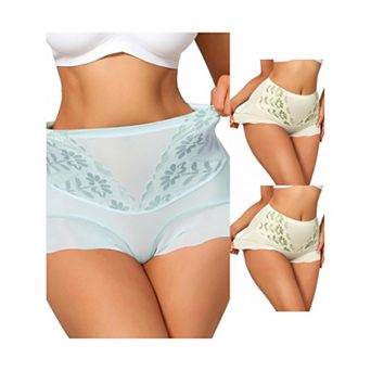 3 Packs Women's High Waisted Lace Tummy Control Boyshorts Ice Silk Hip Lifting Shaper Panties