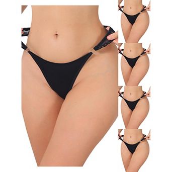 5 Packs Women's Low Rise Lace Thong Soft Silky Underwear with Side Rings