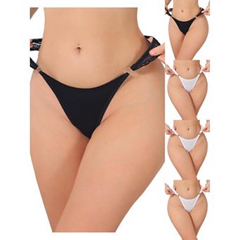5 Packs Women's Low Rise Lace Thong Soft Silky Underwear with Side Rings