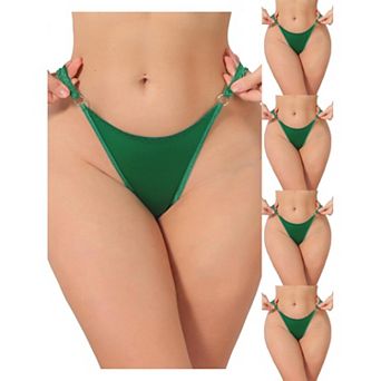 5 Packs Women's Low Rise Lace Thong Soft Silky Underwear with Side Rings