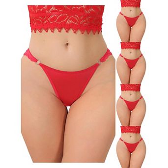 5 Packs Women's Low Rise Lace Thong Soft Silky Underwear with Side Rings