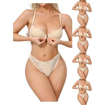 5 Packs 2 pc for Women Lace Lingerie Sets Front Closure Underwire Bra and Low Waisted Briefs Set