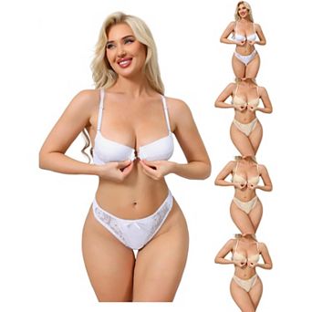 5 Packs 2 pc for Women Lace Lingerie Sets Front Closure Underwire Bra and Low Waisted Briefs Set