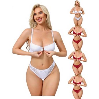 5 Packs 2 pc for Women Lace Lingerie Sets Front Closure Underwire Bra and Low Waisted Briefs Set