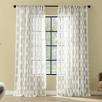 No. 918 Lucas 2-Pack Muted Retro Geometric Sheer Rod Pocket Curtain Panels