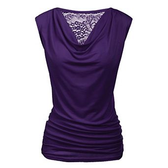 Zeagoo Womens Ruched Cowl Neck Tank Tops Sleeveless Stretch Blouse with Side Shirring