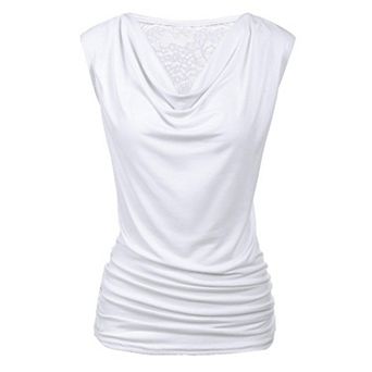 Zeagoo Womens Ruched Cowl Neck Tank Tops Sleeveless Stretch Blouse with Side Shirring