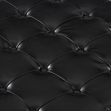 Merax Square Button-Tufted Storage Ottoman with Nail Trims & Spindle Wooden Legs