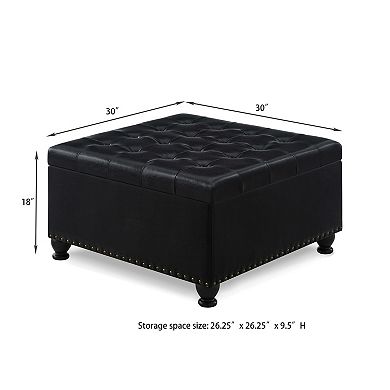Merax Square Button-Tufted Storage Ottoman with Nail Trims & Spindle Wooden Legs