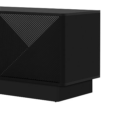 Merax Stylish 4-Door Wave Design Cabinet with Adjustable Shelves & LED Accent