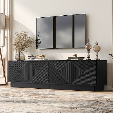Merax Stylish 4-Door Wave Design Cabinet with Adjustable Shelves & LED Accent