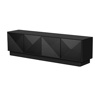 Merax Stylish 4-Door Wave Design Cabinet with Adjustable Shelves & LED Accent