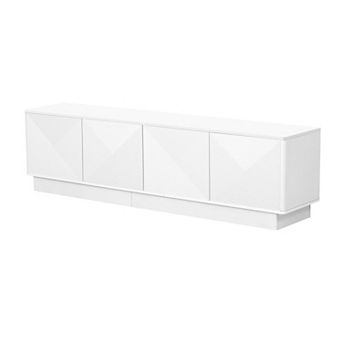 Merax Stylish 4-Door Wave Design Cabinet with Adjustable Shelves & LED Accent