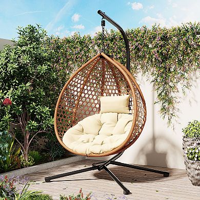 Merax Versatile Hanging Egg Chair, Outdoor Swing chairs with Soft Removable Cushion