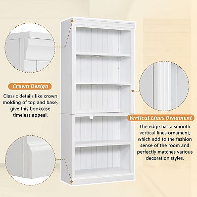 Merax 83.4" Tall Wood Bookcase with Light Strip, 5-Tier Adjustable Shelves Storage Organizer