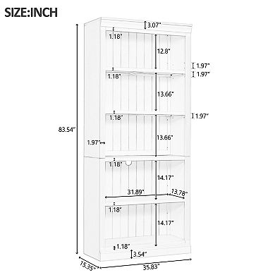 Merax 83.4" Tall Wood Bookcase with Light Strip, 5-Tier Adjustable Shelves Storage Organizer