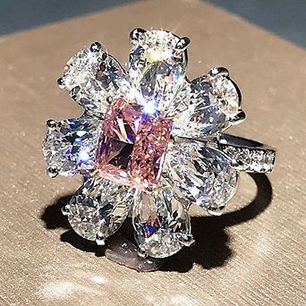 Romantic Flower Zircon Ring Fashion Pink Cherry Blossom Ring