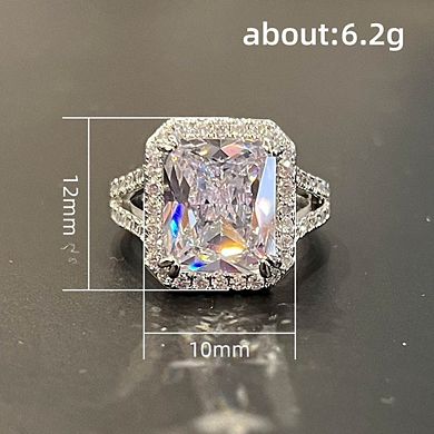 Simple Design Luxury Inlaid Big Square Cubic Zirconia Wedding Ring