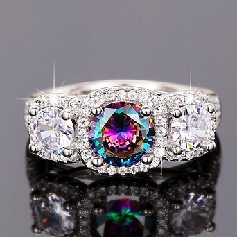 Round Rainbow Cubic Zirconia Statement Cocktail Rings for Women
