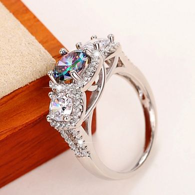 Round Rainbow Cubic Zirconia Statement Cocktail Rings for Women