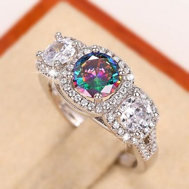Round Rainbow Cubic Zirconia Statement Cocktail Rings for Women
