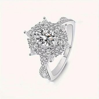 Sparkling Flower Shaped Ring with Cubic Zirconia for Women Bridal Wedding Band Jewelry
