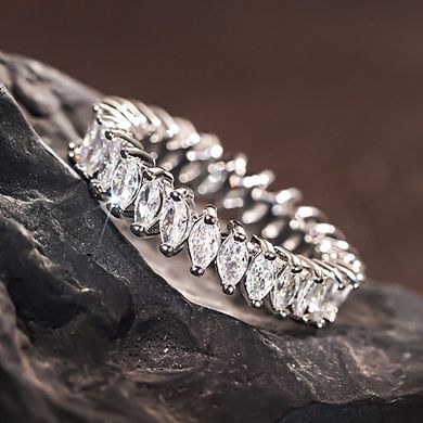Silver Plated Square Cubic Zirconia Inlaid Minimalist Shining Ring