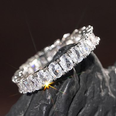 Silver Plated Square Cubic Zirconia Inlaid Minimalist Shining Ring