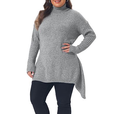 Women's Plus Size Turtleneck Asymmetrical Hem Pullover Sweater