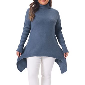 Women's Plus Size Turtleneck Asymmetrical Hem Pullover Sweater