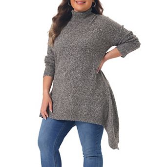 Women's Plus Size Turtleneck Asymmetrical Hem Pullover Sweater