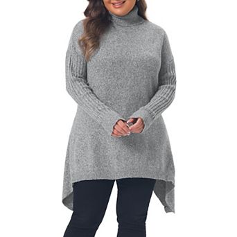 Women's Plus Size Turtleneck Asymmetrical Hem Pullover Sweater