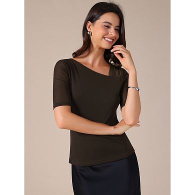 2 Packs Women's Half Sleeves Solid Color Stretchy Basic Top Slim Fit T-Shirts Tight Casual Tees